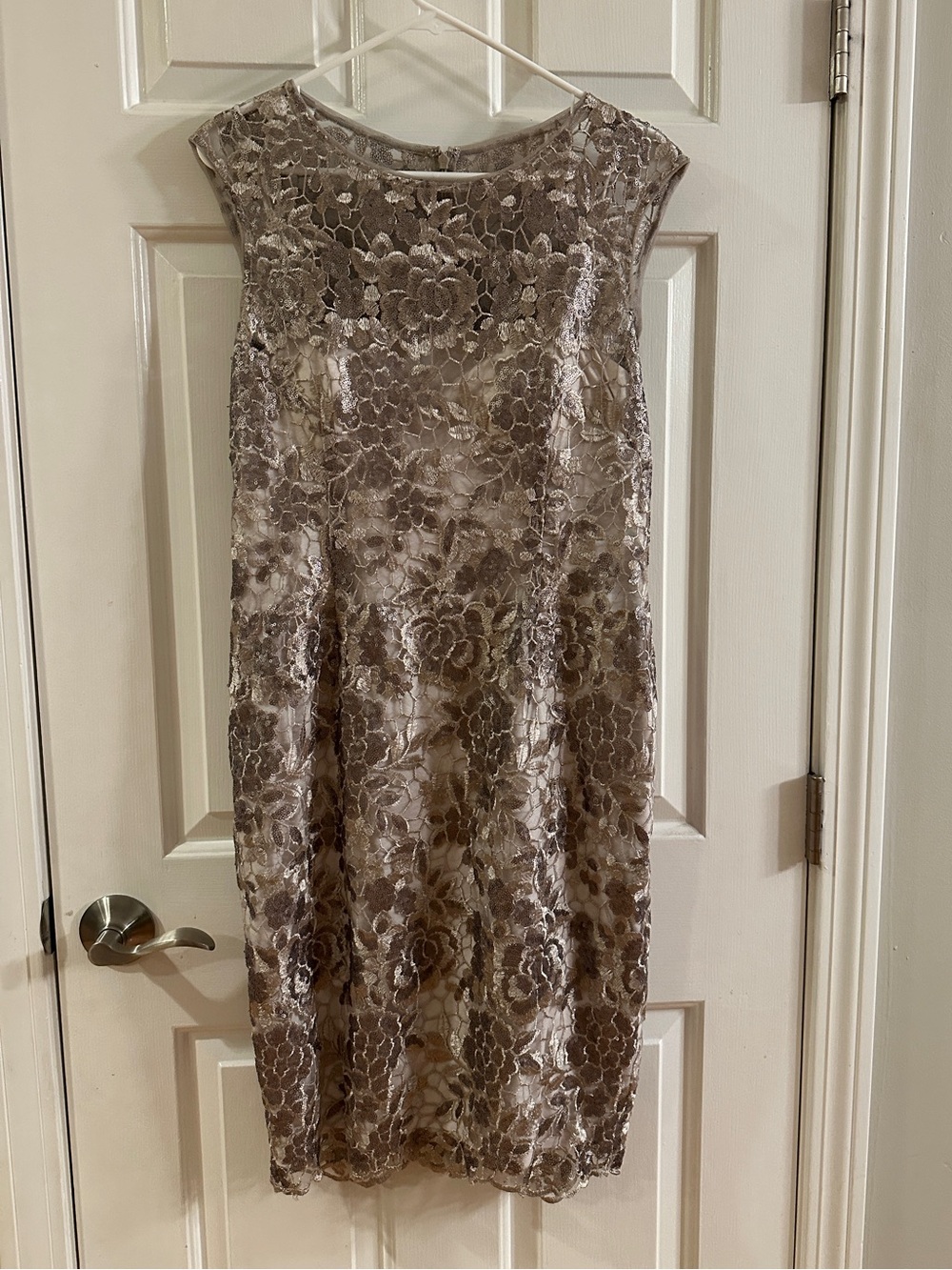 Adrianna Papell Taupe Floral Lace Sheath Dress